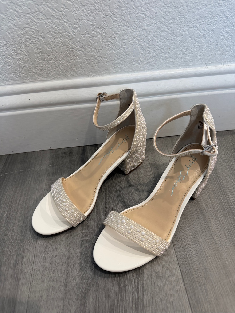 Betsey Johnson Pearl-Beaded Ankle-Strap Block Heels